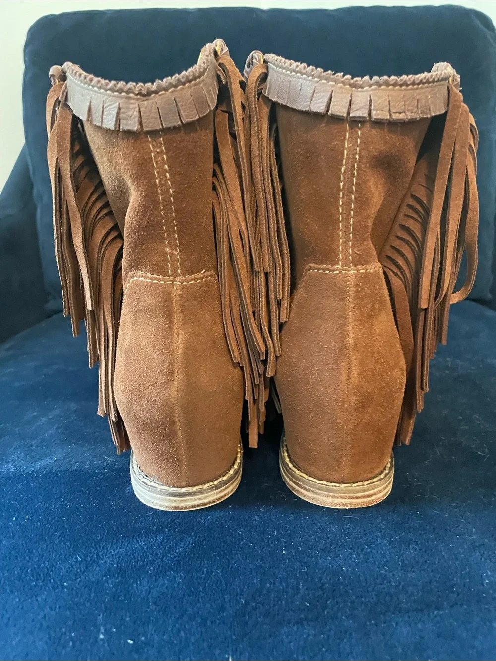 LUCCHESE Brown Suede Martina Fringe Wedge Booties NEW Size 8 Hidden Wedge Rare